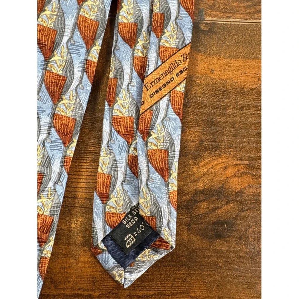 Ermenegildo Zegna‎ Men Blue Copper Geometric Silk Tie Made in Italy Disegno Escl